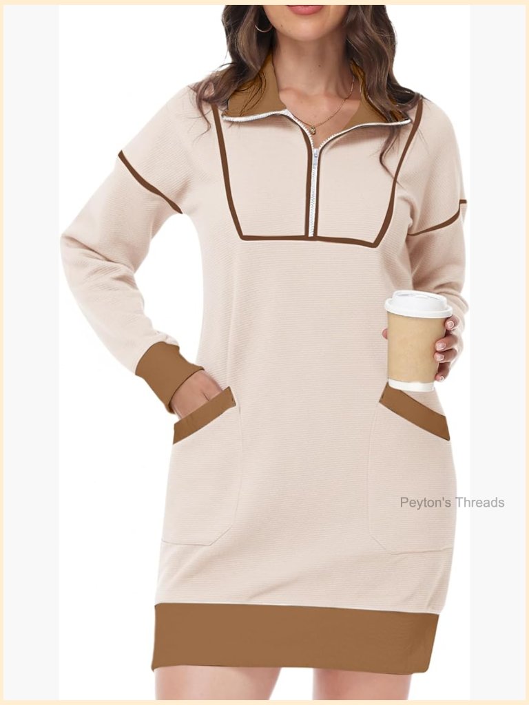 Oversized Sweatshirt Dress Half Zip Long Sleeve Pullover Midi Tunic With Pockets